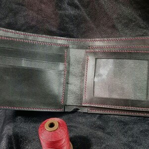 Billetera plegable de cuero con ventana para identificación / Billetera plegable hecha a mano / Billetera plegable con ranura para identificación / Billetera de cuero personalizada / Cuero curtido vegetal