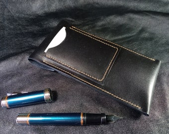 Leather Pen Case / Leather Business Card Holder / Leather Pen Sleeve / Pen Holder / Card Case / Vegetable Tanned Leather