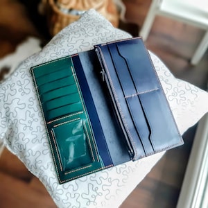 Handgefertigte Gemüse Gegerbte Leder Lange Brieftasche, Reißverschluss Reisebrieftasche, Personalisierter Ausweishalter