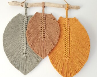 Feather Wall Decor Macrame Wall Hanging Leaf Wall Art Macrame Feather Driftwood Hanging Boho Wall Headboard FarmHouse Living Room Decoration