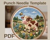 Cow Forest Punch Needle Pattern, Beginner Hoop Art Template (Digital Download)