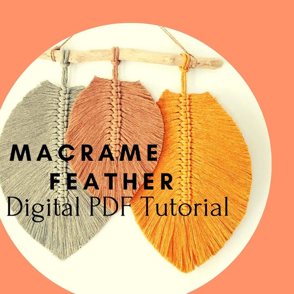 Macrame Feather Pdf  Video Tutorial, Step by Step Making Leaf  Pattern Macrame, Digital Download, How to Make Macrame Feather, Wall Hanging