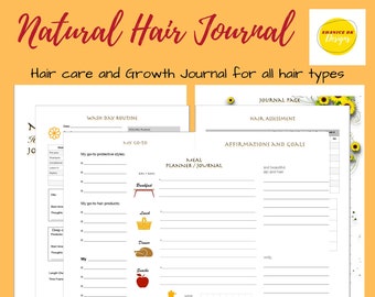 Natural Hair Growth Journal | Planner for Natural Hair | Hair Goals Printable | Hair Growth Challenge Journal, Curly Hair Wash Day Planner