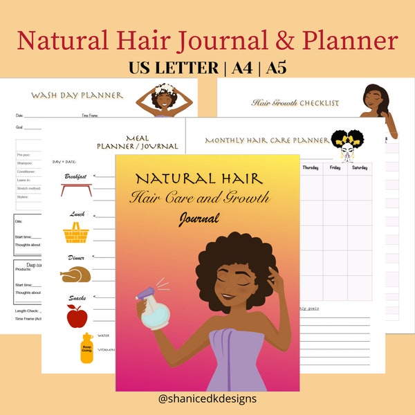 Journal et agenda pour cheveux naturels | Journal de croissance des cheveux | Planificateur de routine cheveux naturels | Agenda de lavage | Cadeaux de routine pour cheveux naturels