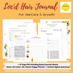 Loc'd Natural Hair Journal HairCare and Growth Journal For Locs Hair Journal Happy Planner Insert DreadLocks Journal with meal tracker image 1