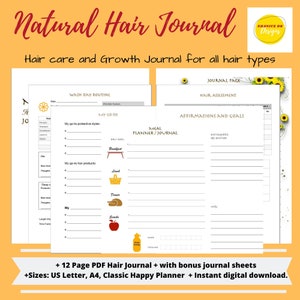 Natural Hair Growth Journal | Planner for Natural Hair | Hair Goals Printable | Hair Growth Challenge Journal, Curly Hair Wash Day Planner
