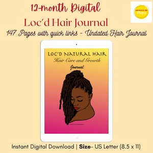 Digital Loc'd Natural Hair Journal 12 MTH Growth Journal For Locs | Loc Hair Journal DreadLocks Journal | Gifts for Dreads | Gifts for locs