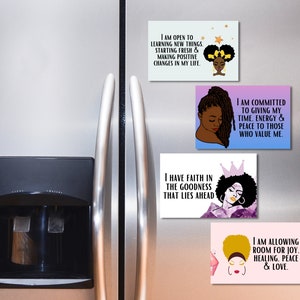 I Am Affirmation Magnets 4er Set Positive Affirmationen für schwarze Frauen Afrikanische amerikanische Affirmationen für Freude & Glaube, Kühlschrankmagnete Set of 4