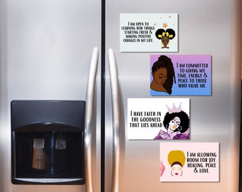 I Am Affirmation Magnets Set of four | Positive Affirmations for Black Women | African American Affirmations for Joy & Faith, Fridge Magnets