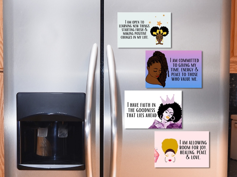 I Am Affirmation Magnets 4er Set Positive Affirmationen für schwarze Frauen Afrikanische amerikanische Affirmationen für Freude & Glaube, Kühlschrankmagnete Set of 4