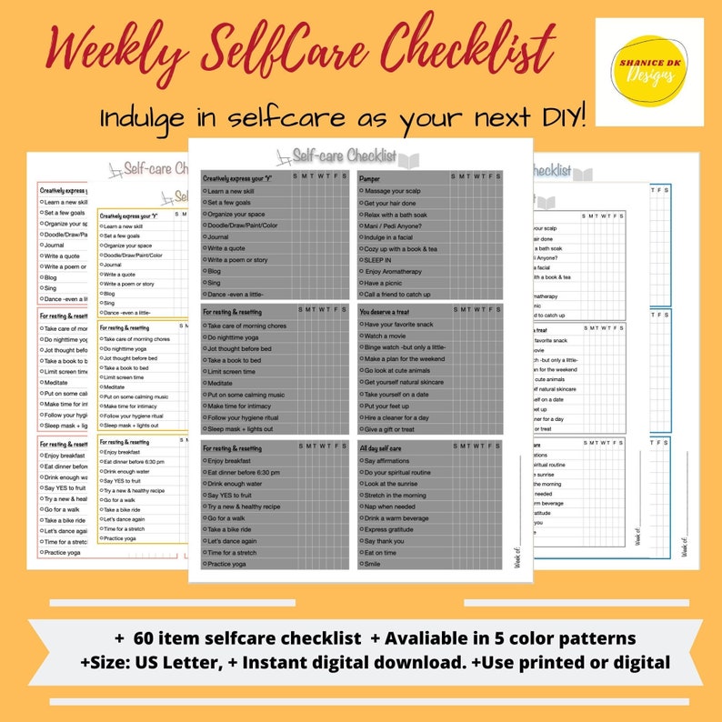 Weekly Self Care Checklist Daily Self Care Routine Minimalist SelfCare To-do list Self-care planner Selfcare Spa Gifts for her NEW image 6