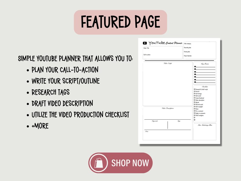 Youtube Content Planner Youtube Script Template Social Media Planner Video Script Planner image 2