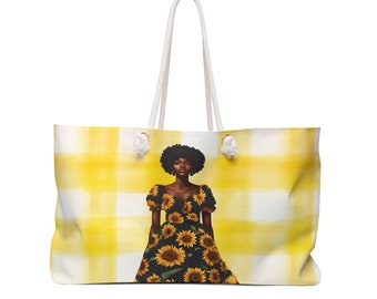 Black Girl SunFlower Weekender Bag | Big Tote Bags for Girls Trip | Summer Tote Bag