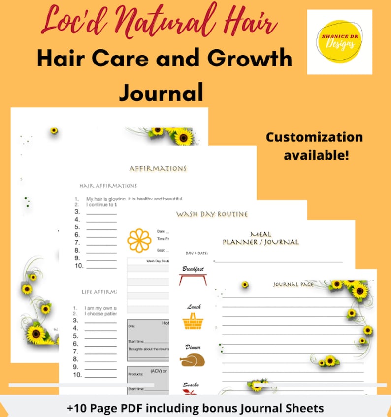 Loc'd Natural Hair Journal HairCare and Growth Journal For Locs Hair Journal Happy Planner Insert DreadLocks Journal with meal tracker image 2