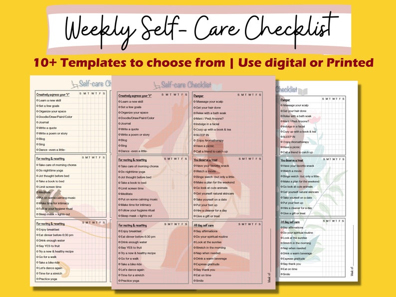 Weekly Self Care Checklist Daily Self Care Routine Minimalist SelfCare To-do list Self-care planner Selfcare Spa Gifts for her NEW image 1