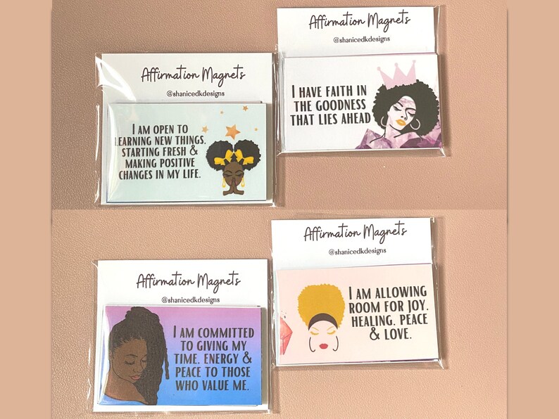 I Am Affirmation Magnets 4er Set Positive Affirmationen für schwarze Frauen Afrikanische amerikanische Affirmationen für Freude & Glaube, Kühlschrankmagnete Bild 2