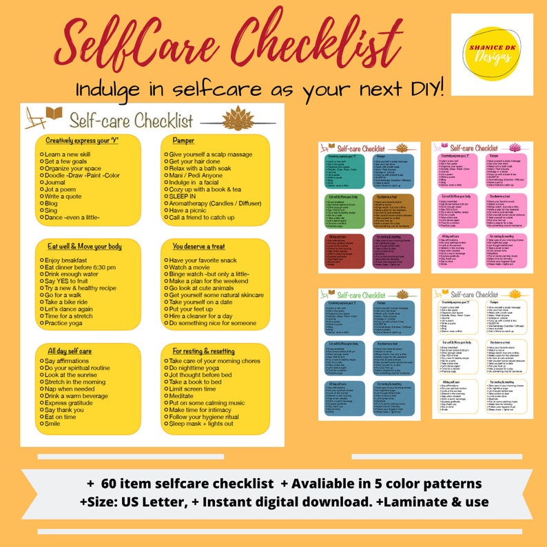 Selfcare Checklist Daily Self Care Routine Self Care To-do list Self-care planner Self care checklist for teachers self love list image 1