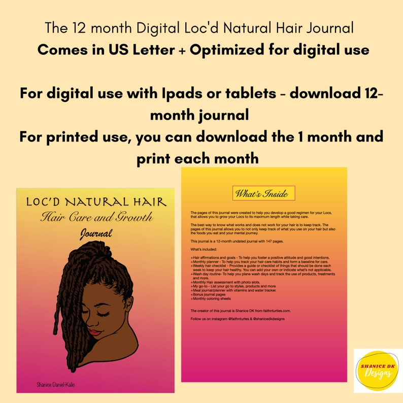 Digital Loc'd Natural Hair Journal 12 MTH Growth Journal For Locs Loc Hair Journal DreadLocks Journal Gifts for Dreads Gifts for locs image 6