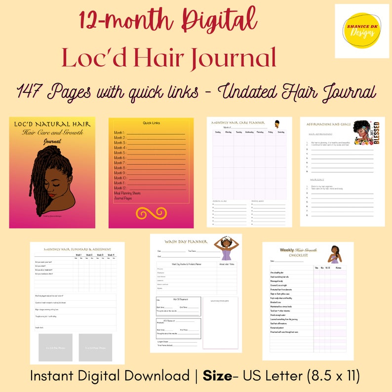 Digital Loc'd Natural Hair Journal 12 MTH Growth Journal For Locs Loc Hair Journal DreadLocks Journal Gifts for Dreads Gifts for locs image 3