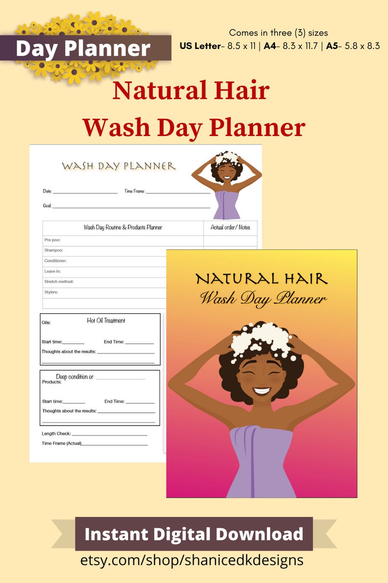 Natural Hair Wash Day Planner Hair Wash Day Planning Sheet Wash Day Routine Wash Day Regimen Journal Wash Day Printable Planner Page image 3