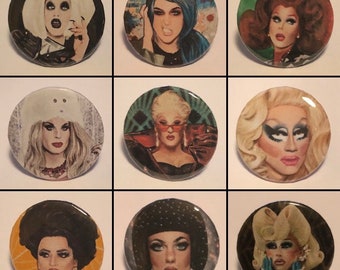 RuPaul’s Drag Race pin badges Winners All Star Adore Trixie Mattel Sharon Needles The Vivienne Baga Chips Gigi Goode Katya