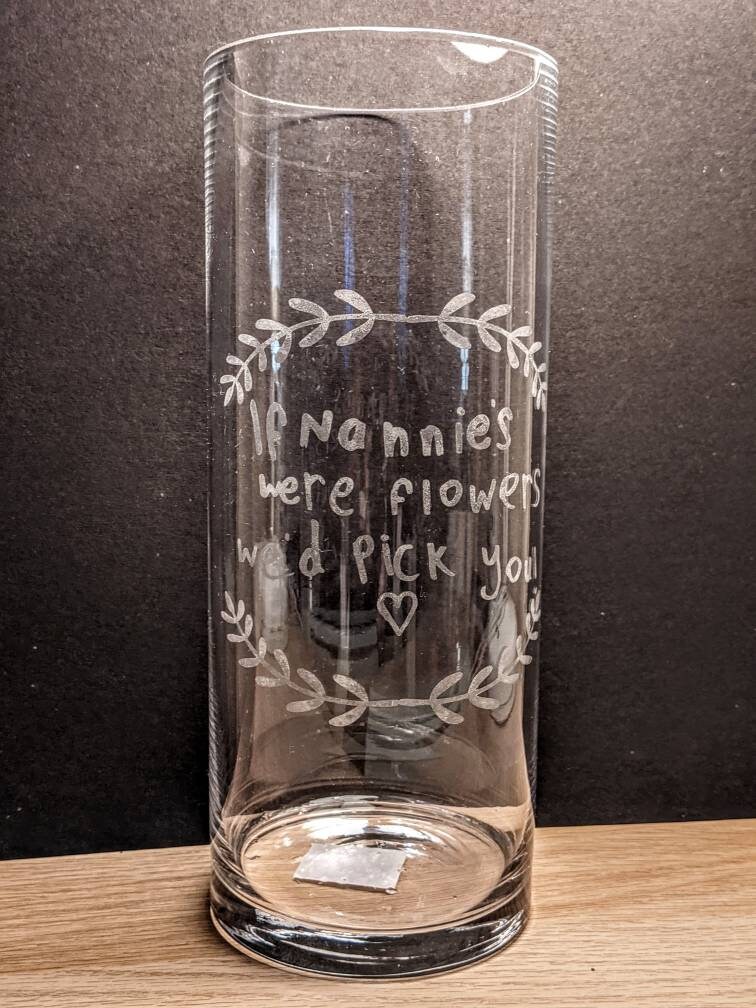 Personalised flower vase with writing or drawing etched. Etsy