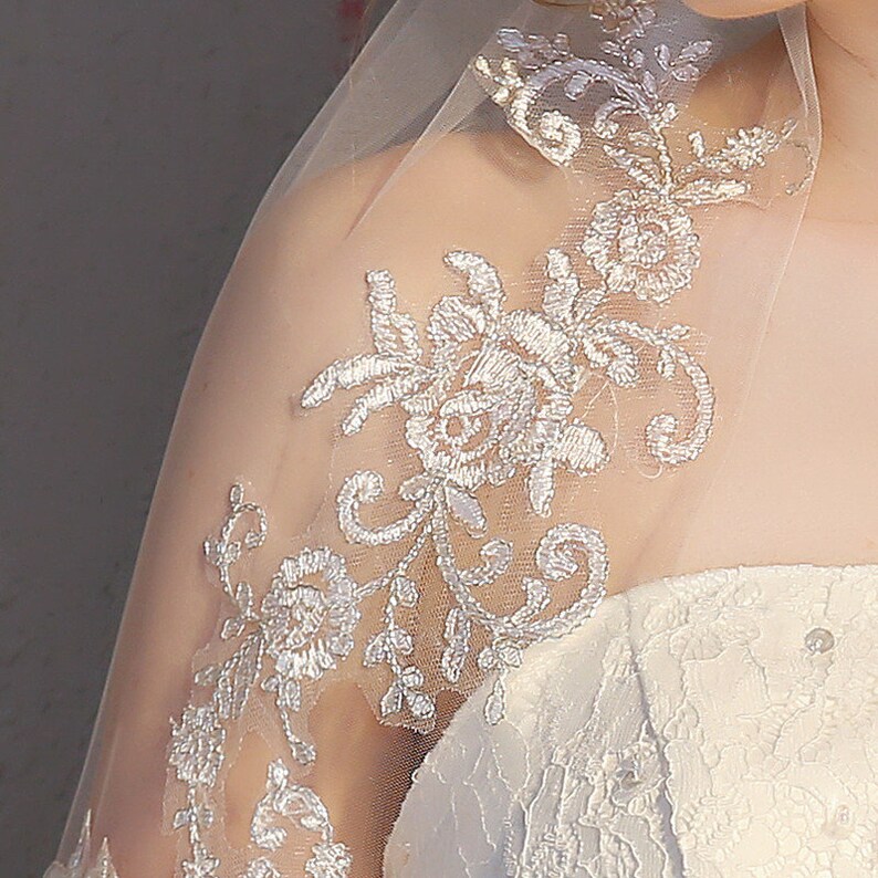 Church Veil Catholic Veil Ivory White Short Style Embroidery Wedding Veil