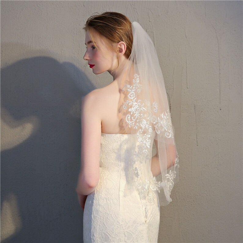 Church Veil Catholic Veil Ivory White Short Style Embroidery Wedding Veil