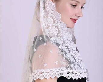 Short Style Embroidery Wedding Veil catholic Veil church | Etsy
