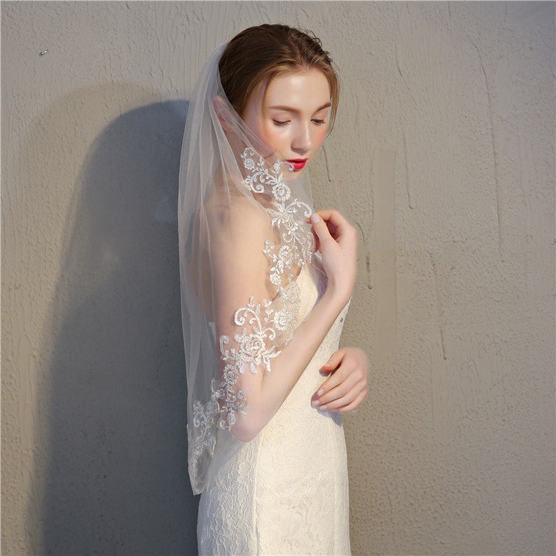 Church Veil Catholic Veil Ivory White Short Style Embroidery Wedding Veil