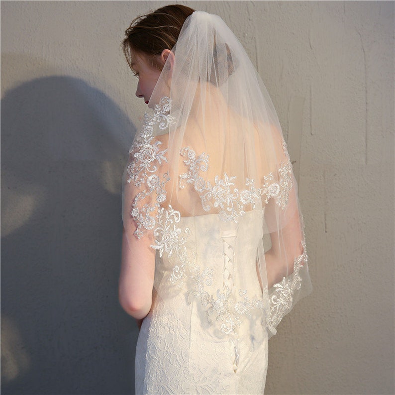 Church Veil Catholic Veil Ivory White Short Style Embroidery Wedding Veil