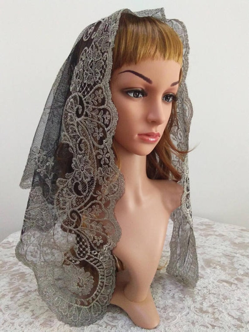 Silver Black Catholic Veil Church Chapel Shawl Veil Mantilla | Etsy