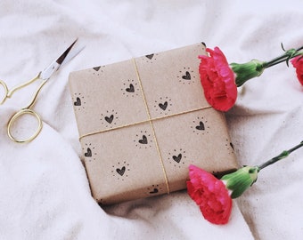 Eco Friendly Hearts Wrapping Paper Recycled Kraft Roll Anniversary Love Cute Gift