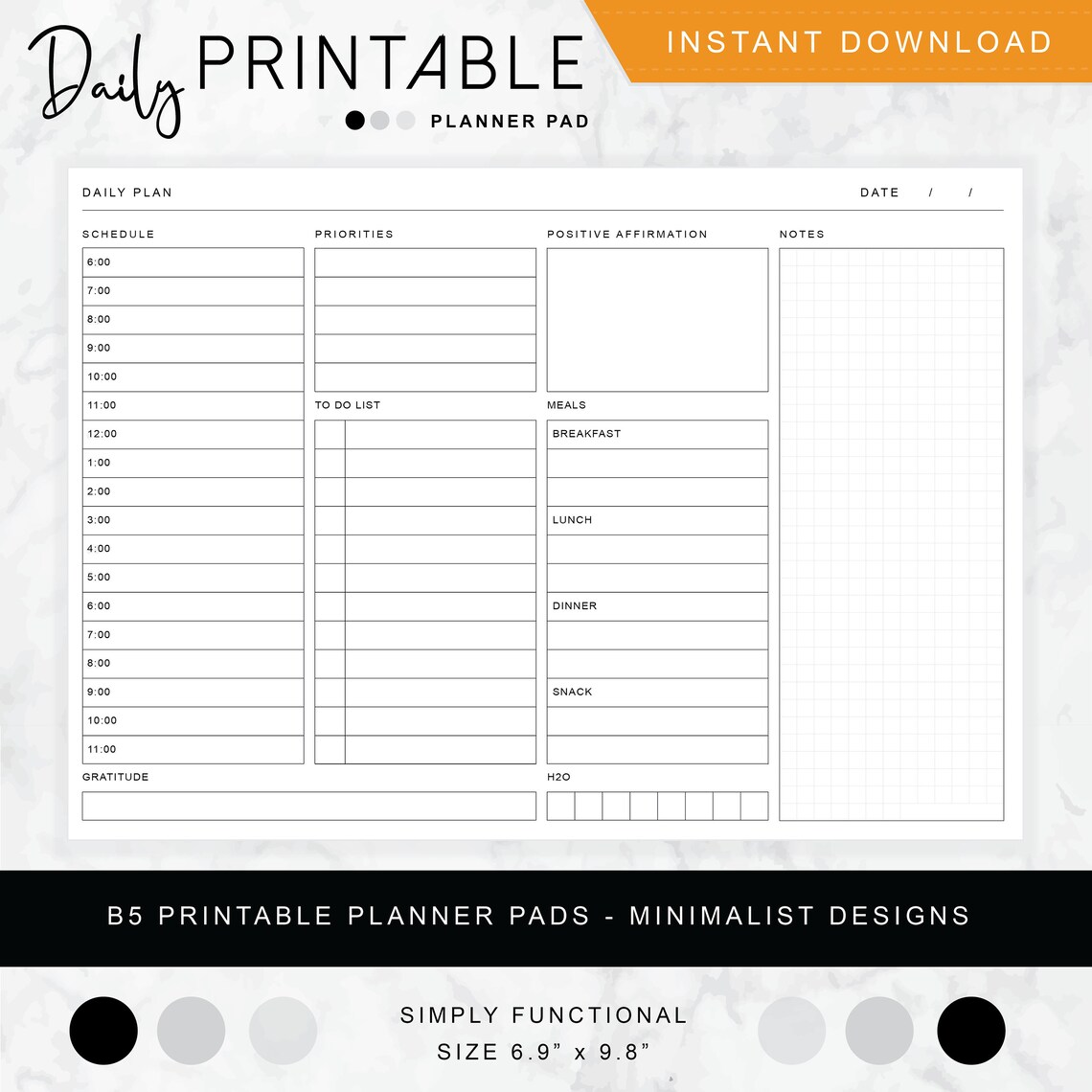 B5 Daily Printable Planner Pad Day Planner Work Planner Hourly Etsy