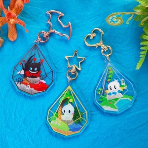Chao Garden Terrarium Keychain Charms, Sonic Adventure 2, Neutral Chao, Dark Chao, Hero Chao