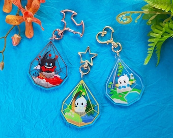 Chao Garden Terrarium Keychain Charms, Sonic Adventure 2, Neutral Chao, Dark Chao, Hero Chao