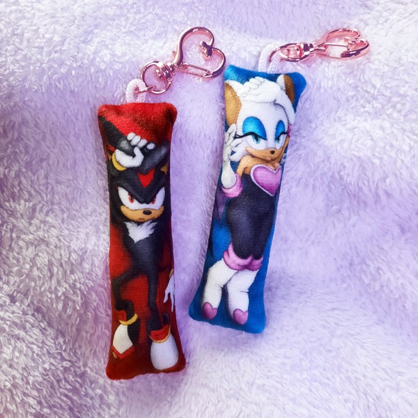 Shadow and Rouge Mini Dakimakura Keychain, Body Pillow Keyring, Furry Daki, Plush Key Chain