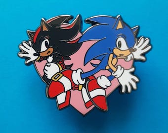 Sonic X Shadow Pin Badge, Sonadow Heart Pin, Sonic Enamel Pin, Sonic and Shadow