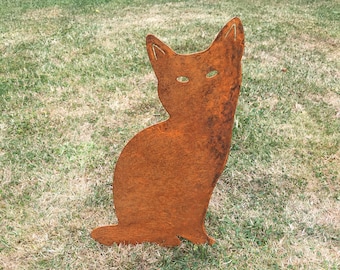 Rusty Metal Tall Cat Garden Ornament Silhouette Sculpture - from a collection of Metal Animals
