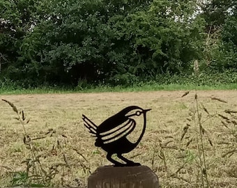Black Metal Wren Bird Fence Topper / Post Topper Garden Ornament - from a metal animal collection