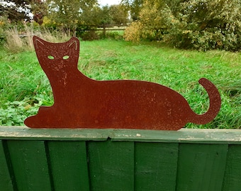 Rusty Metal Cat Fence Topper Garden Ornament - part of a collection of Metal Animals