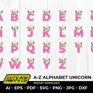 A-Z Alphabet Unicorn SVG Birthday Bundle, ABC Unicorn, Unicorn Font for ...