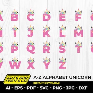 A-Z Alphabet Unicorn SVG Birthday Bundle, ABC Unicorn, Unicorn Font for ...