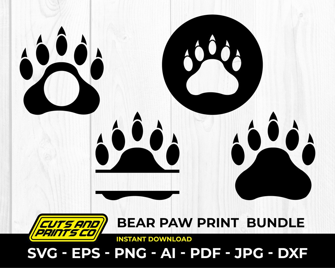 Bear Paw Print Silhouette Svg, Bear Split Monogram, Grizzly Bear ...