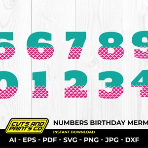 Mermaid Numbers svg for Kids Birthday SVG bundle, 0-9 mermaid numbers, for Cricut & Silhouette, sublimation, png, ai