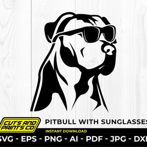 Pitbull with sunglasses svg, Dog with sunglasses svg, dog logo, pet lovers, cool dog, Cricut and Silhouette, transparent png, sublimation