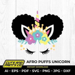 Afro puffs unicorn svg, Unicorn afro svg, Unicorn svg birthday, Unicorn face svg, Unicorn svg for Cricut & Silhouette, sublimation, png, ai
