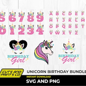 Unicorn SVG and PNG bundles for Kids Birthday, 0-9 unicorn numbers SVG, A-Z Unicorn Alphabet for Cricut & Silhouette, sublimation, png