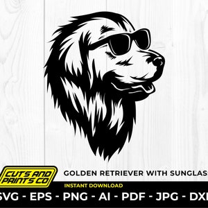 Golden Retriever with sunglasses, Dog with sunglasses svg, dog logo, cool dog, Cricut and Silhouette, transparent png, sublimation