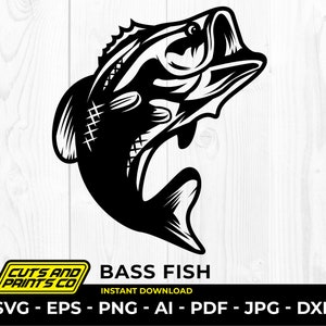 Bass fish svg, bass fish svg, Outdoor Fishing svg voor Cricut en Silhouette, transparante png, ai, eps, pdf, jpg, dxf, sublimatie